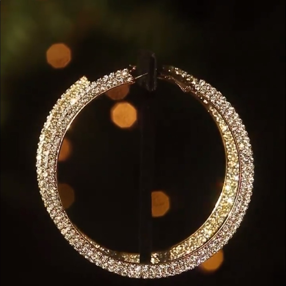 Gold Rhinestone Large Hoops - Picture 3 of 3